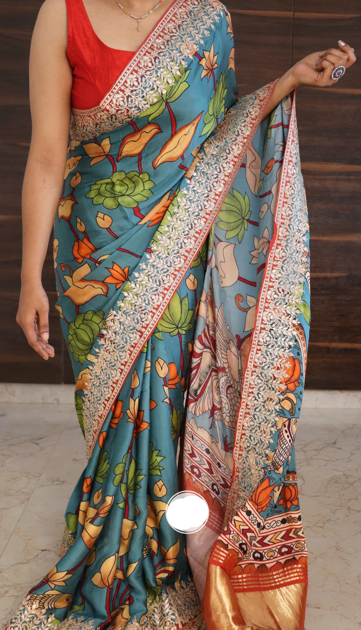 Kalamkari Gajji silk saree gottapatti saree - Saffronfashionindia