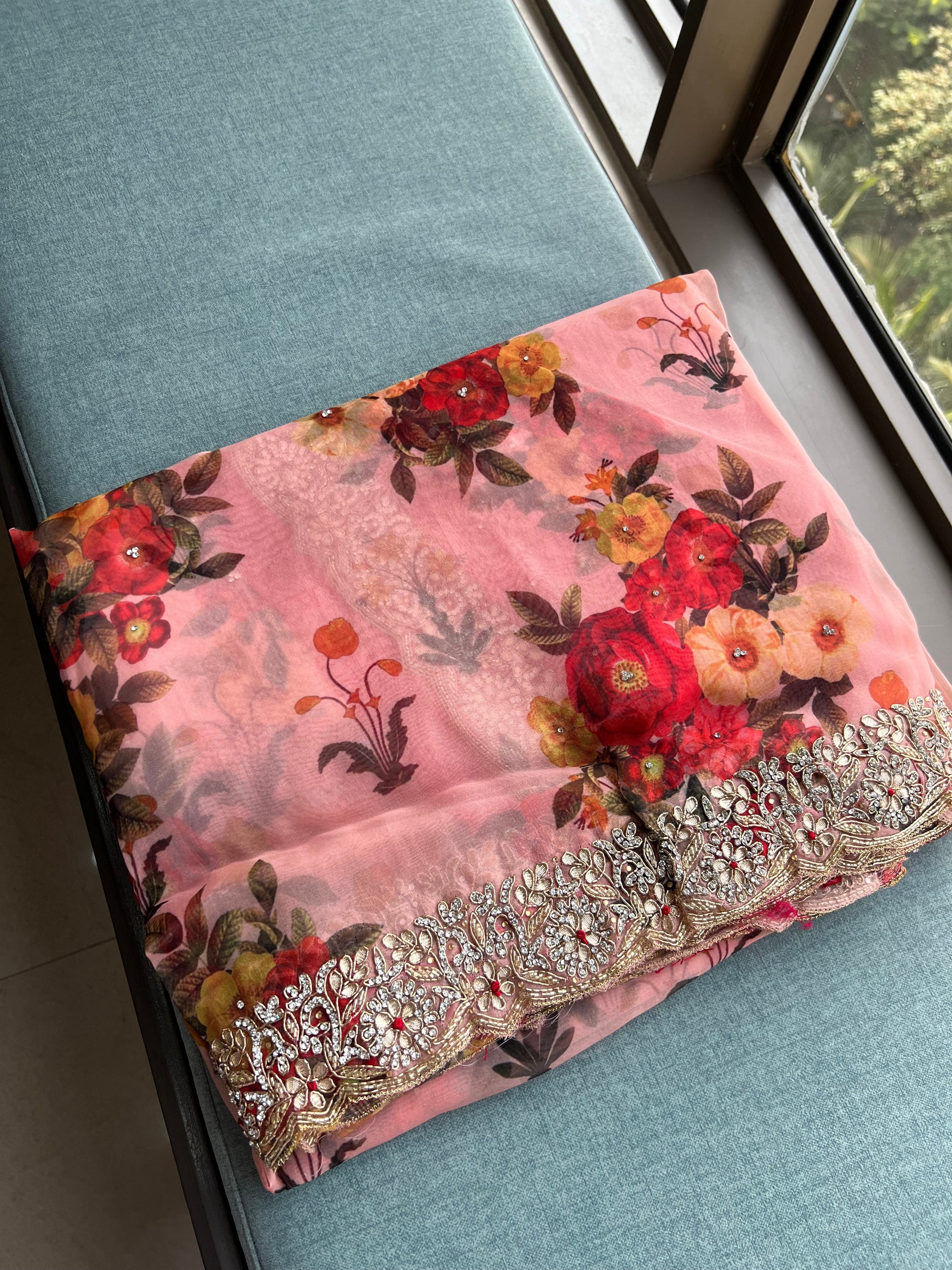 Pink gotta Patti saree floral saree digital printed saree SaffronFashion