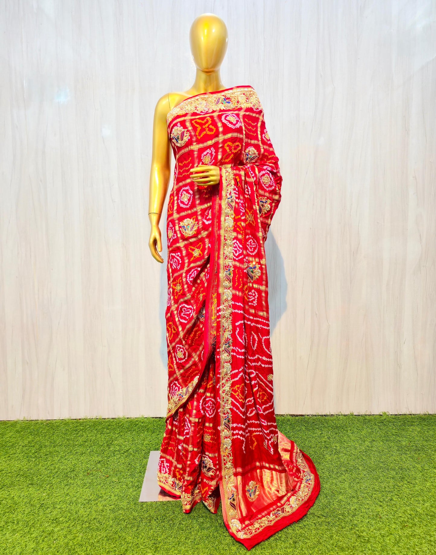 Red gharchola saree gajji silk sarees Indian traditional sari blouse SaffronFashion