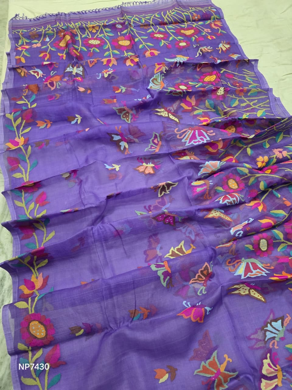 Muslin Jamdani saree tantuj saree handmade sari blouse SaffronFashion