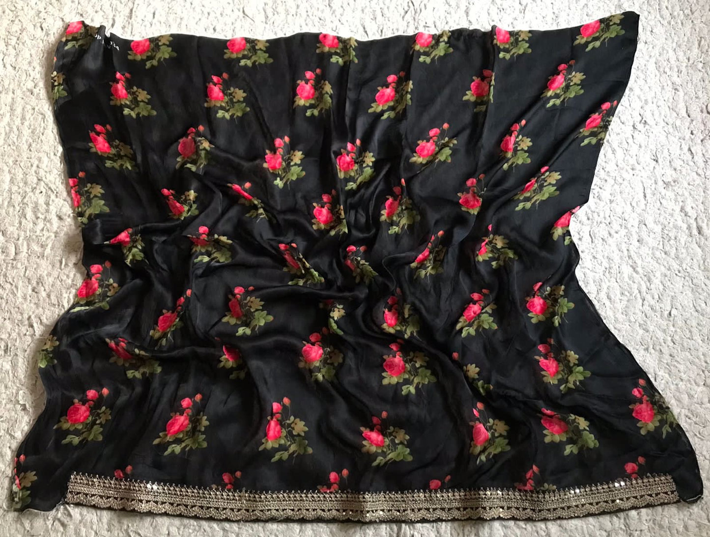 Floral black saree designer inspired sari blouse premium sarees Saffronfashionindia