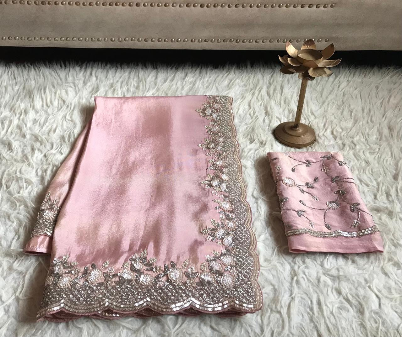 Rose pink premium tissue silk saree Partywear sarees - Saffronfashionindia