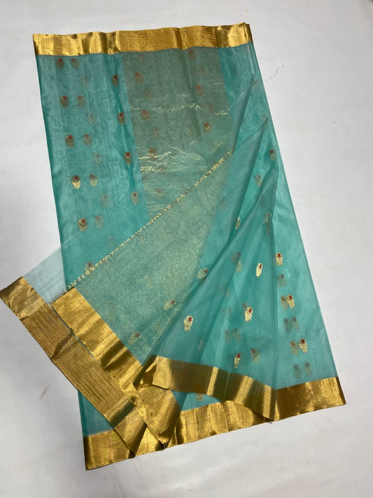 Firoza chanderi saree katan silk saree Indian sarees SaffronFashion