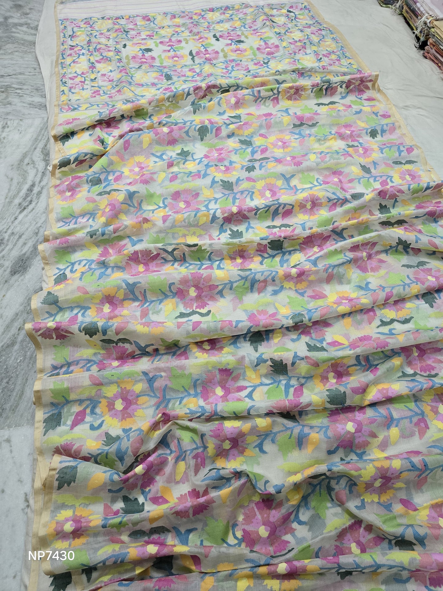Vanisha tantuj saree jamdani saree Floral sari blouse Saffronfashionindia