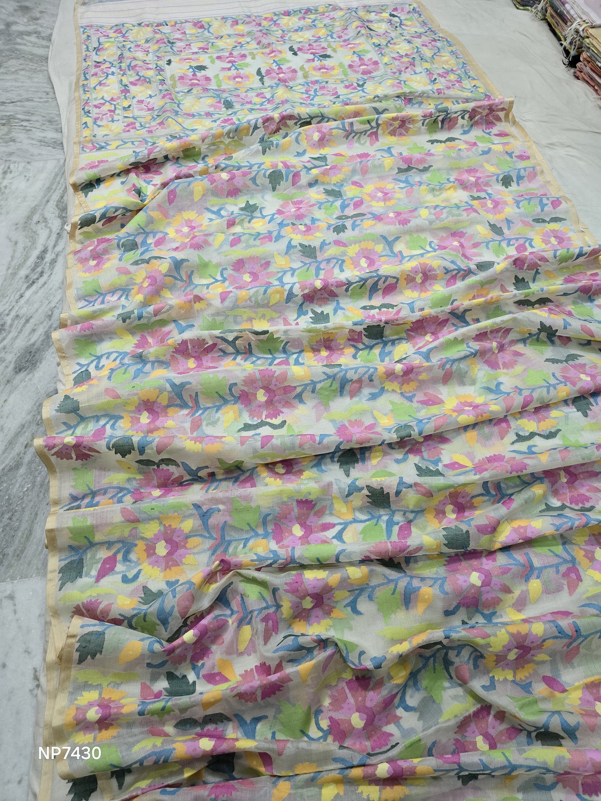 Vanisha tantuj saree jamdani saree Floral sari blouse Saffronfashionindia