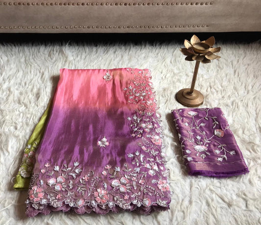 Shaded premium tissue silk saree organza sarees - Saffronfashionindia
