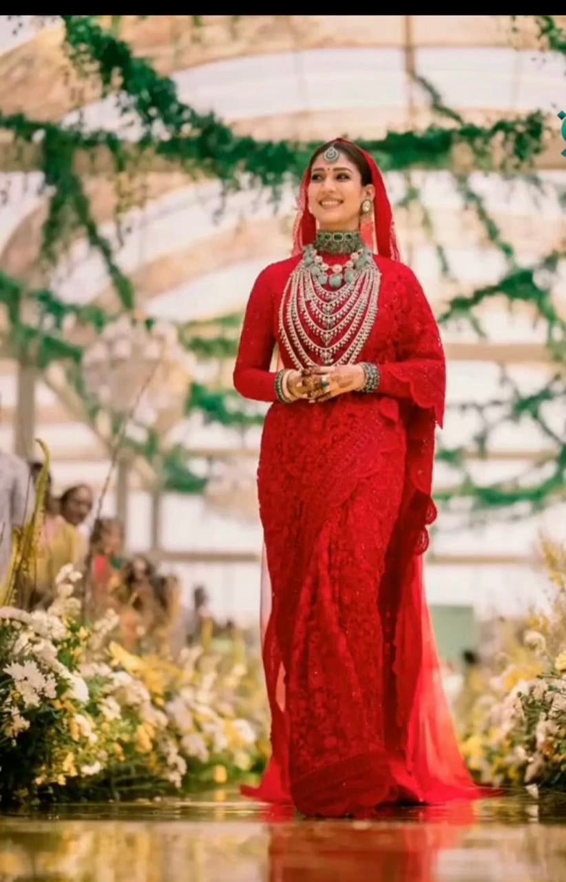 Red hot saree bridal saree netted sarees women sari blouse SaffronFashion