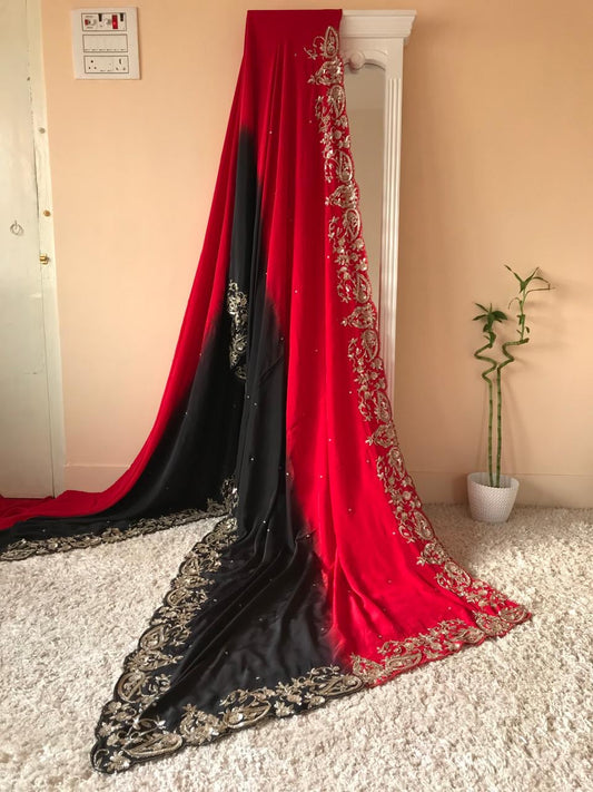 Shaded luxury crepe silk saree Partywear saree blouse SaffronFashion
