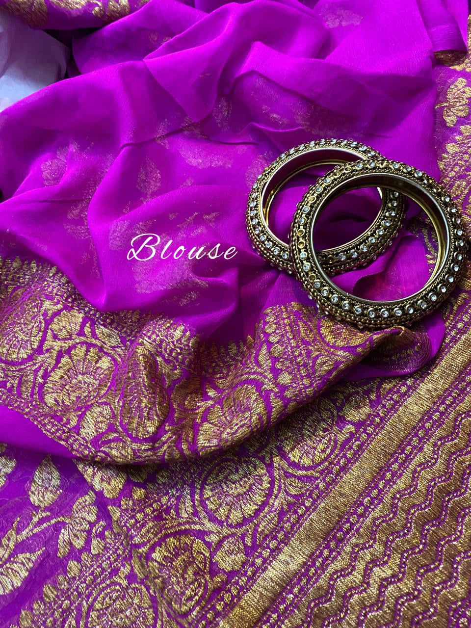 Rivika Gorgette Saree Banarsi Saree weaving Sari - Saffronfashionindia
