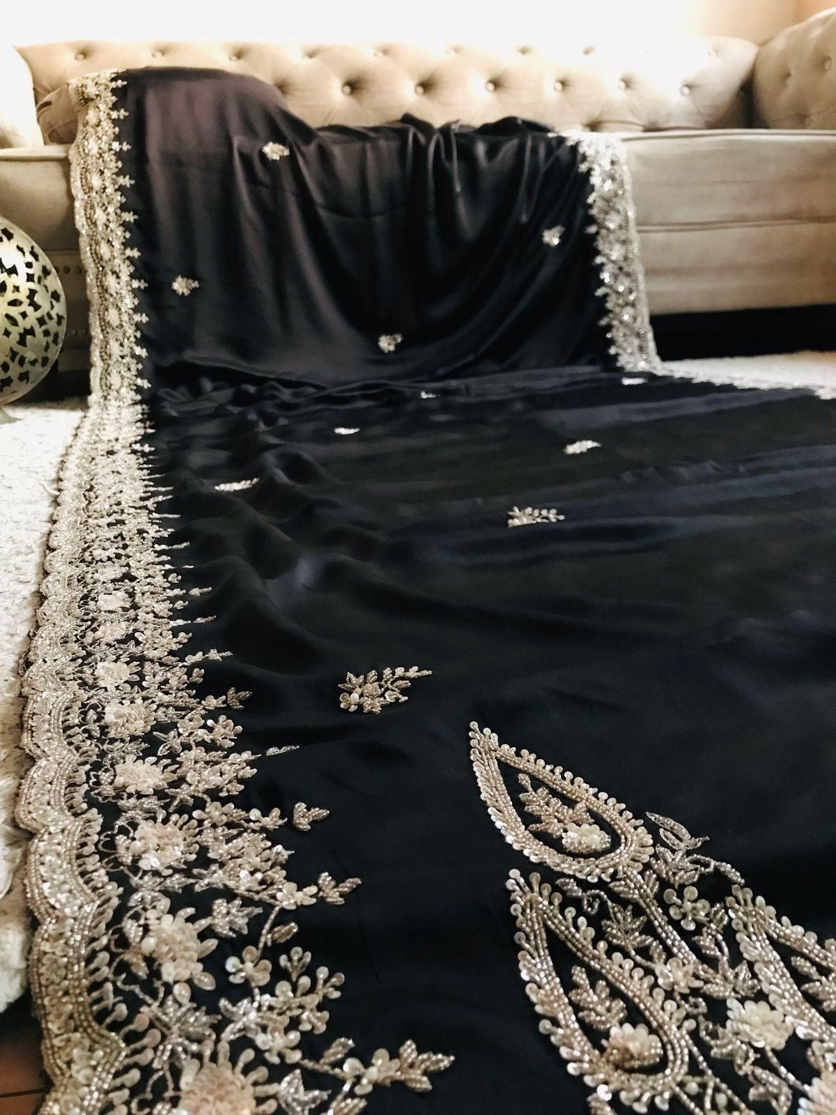 Black Sarin organza saree luxury saree Partywear sari Indian wedding sarees - Saffronfashionindia