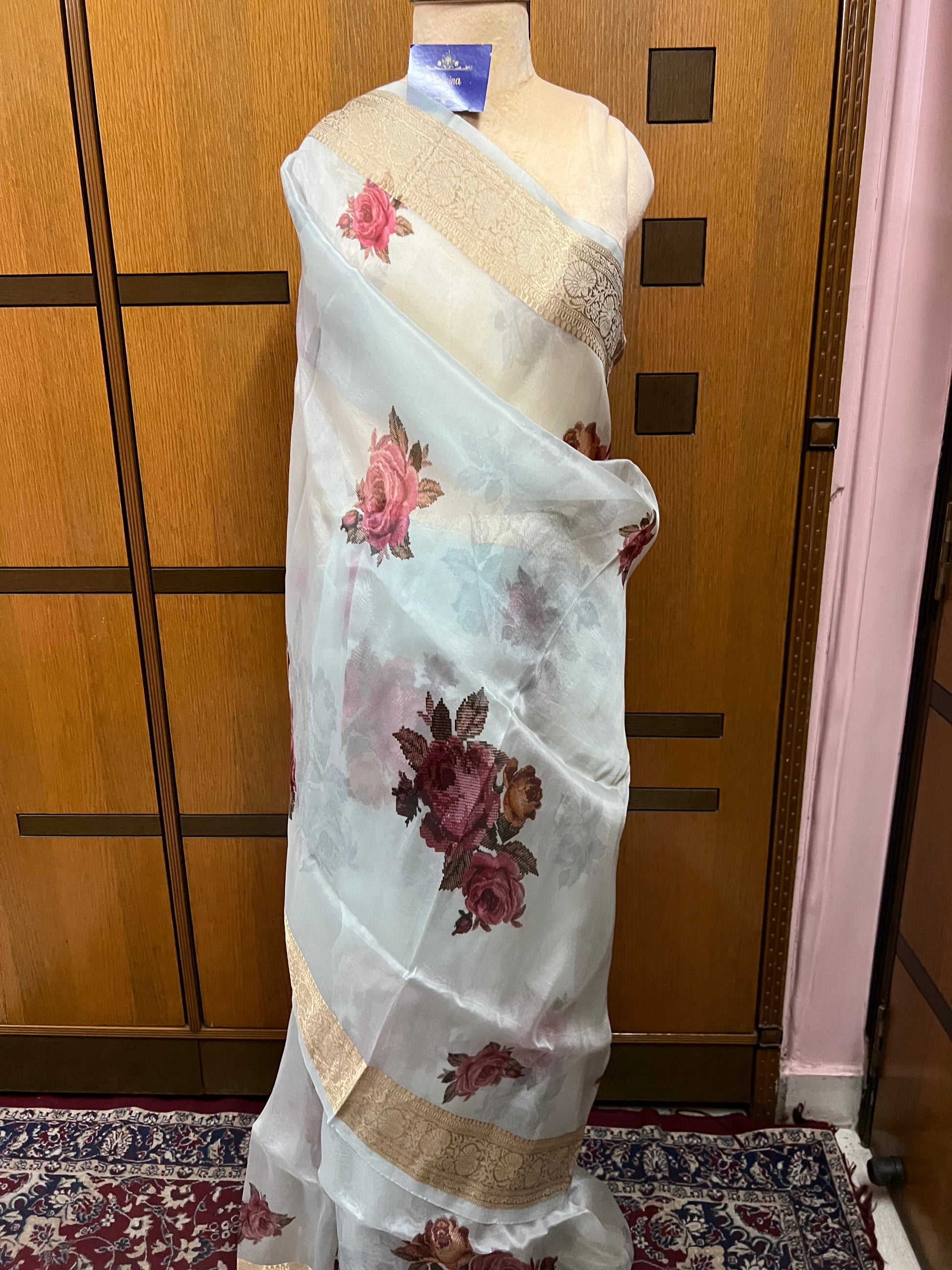 Naisha organza floral saree sexy sari - Saffronfashionindia