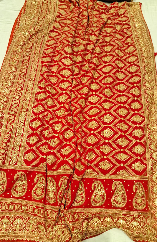 Chinkakro Gorgette Saree Indian sari - Saffronfashionindia