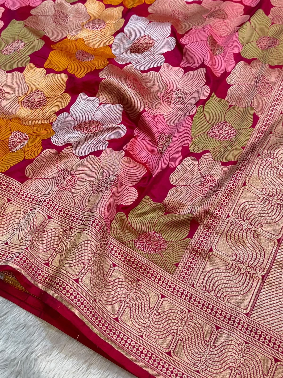 Pink tilfi Banarsi rangkat saree Indian floral sarees SaffronFashion