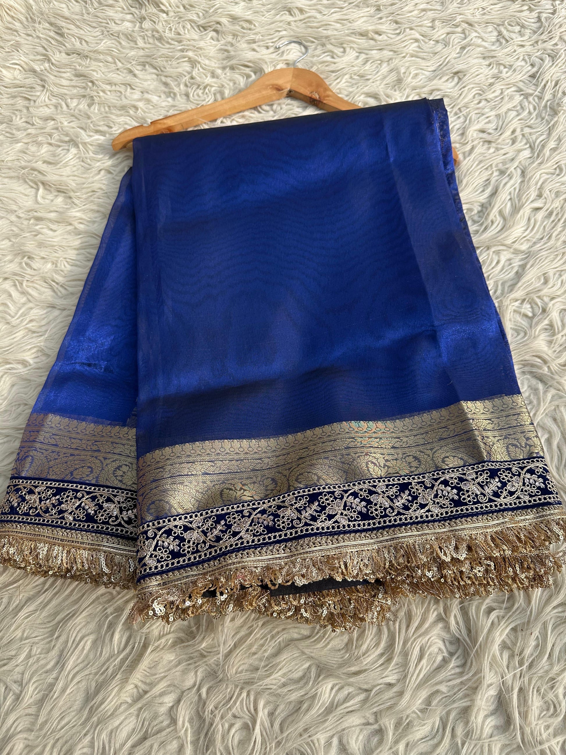 Tissue Jaquard saree party wear women sari blouse SaffronFashion