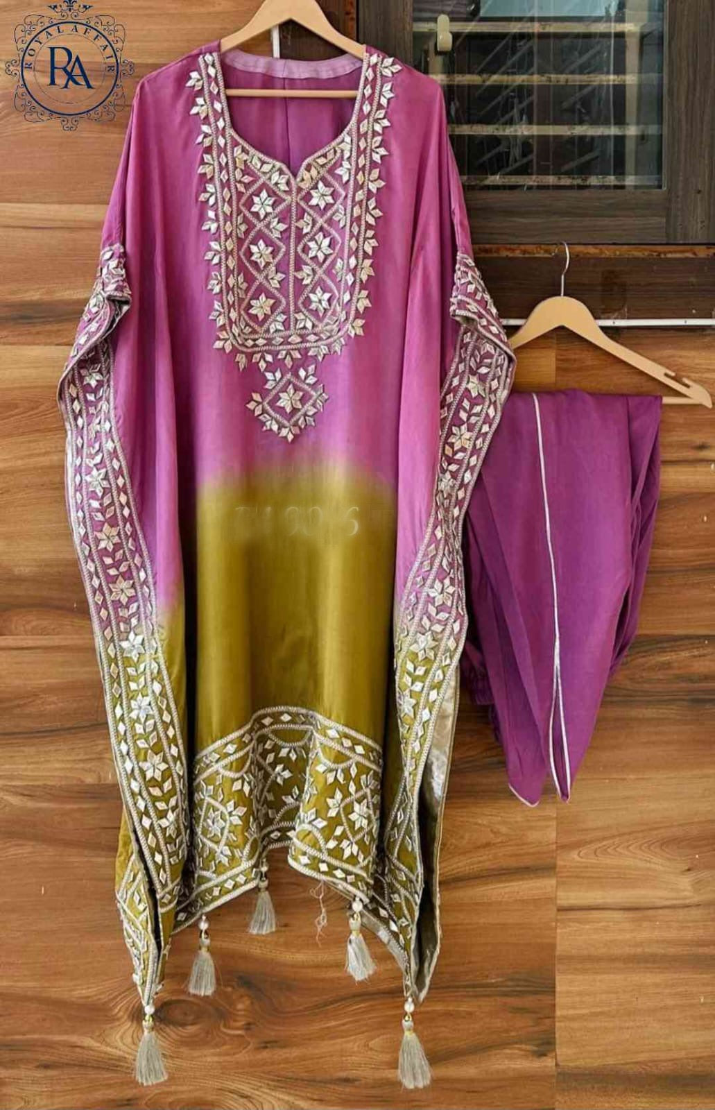 Kaftan Set Gottapatti kaftan party wear dresses - Saffronfashionindia