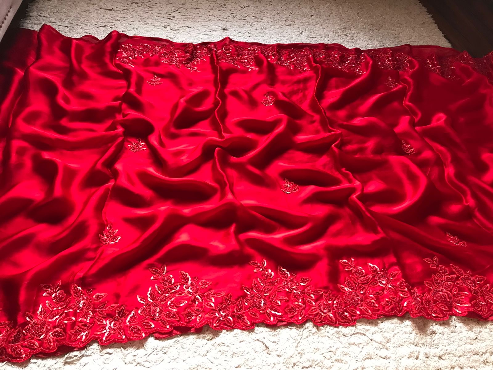Red Satin Premium Silk Sarees luxury Saree - Saffronfashionindia