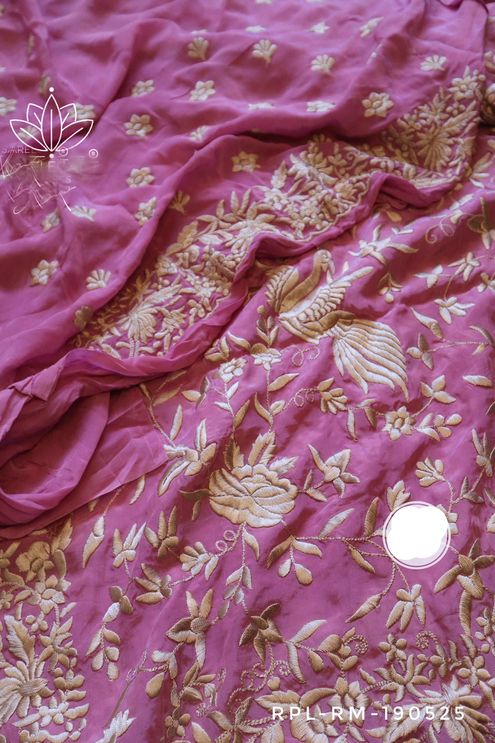 Black Parsi thread Embroidered Saree SaffronFashion