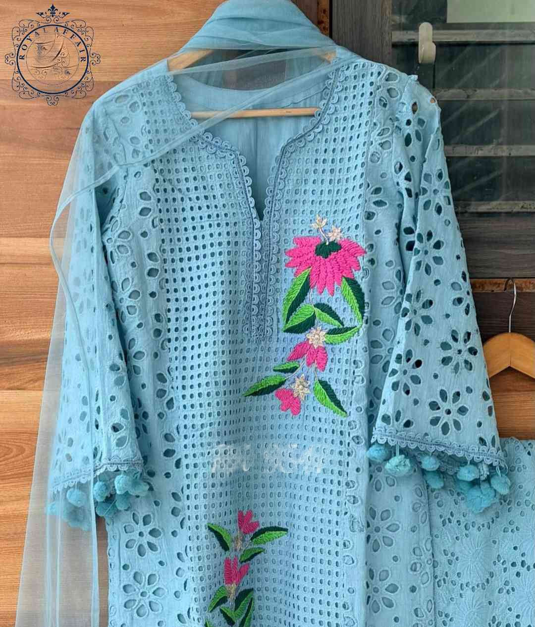 Chikankari stitched shirt set designer dress Saffronfashionindia