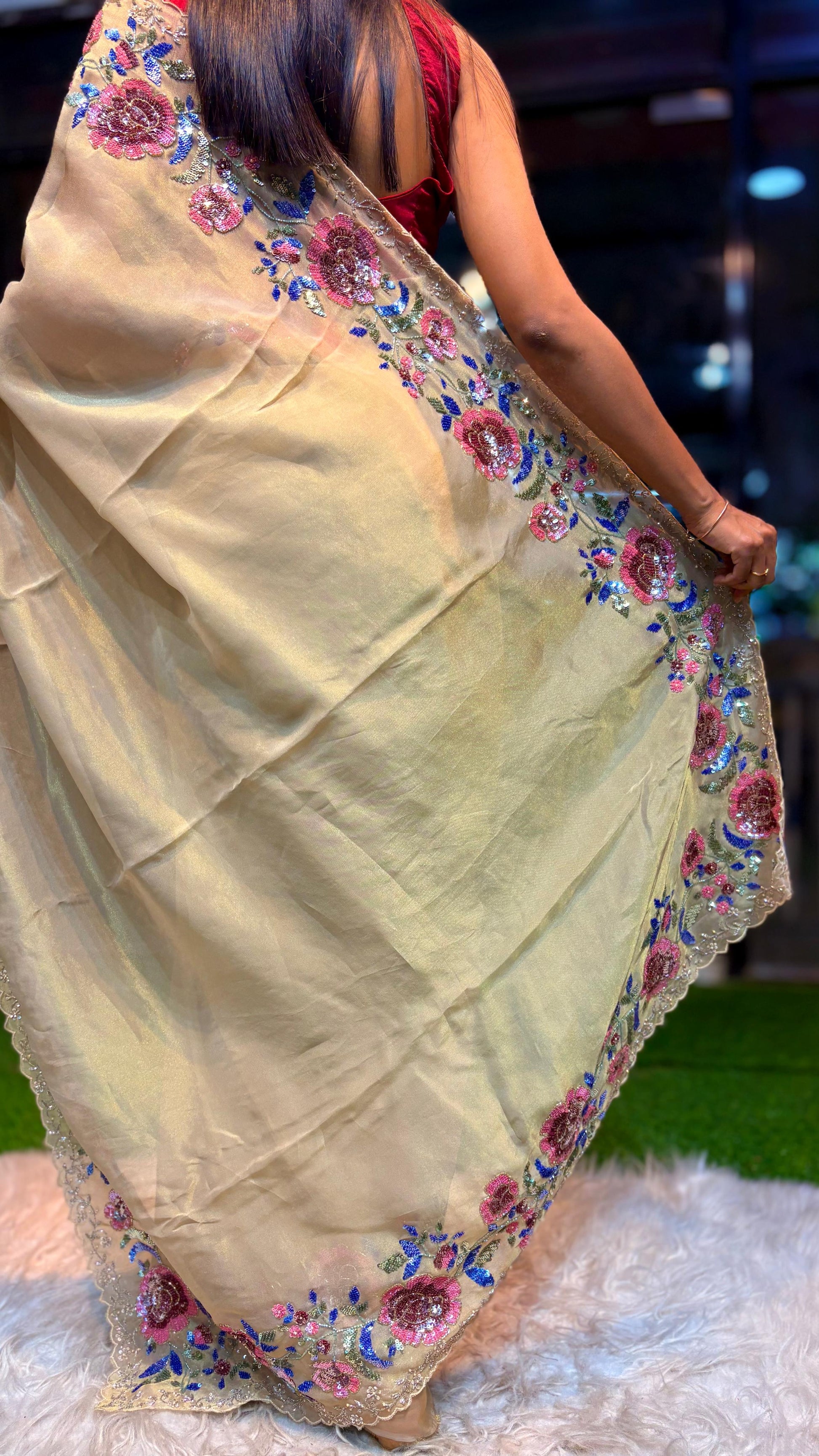 Gulnaar kanchi soft tissue silk saree reception sarees blouse Indian sari SaffronFashion