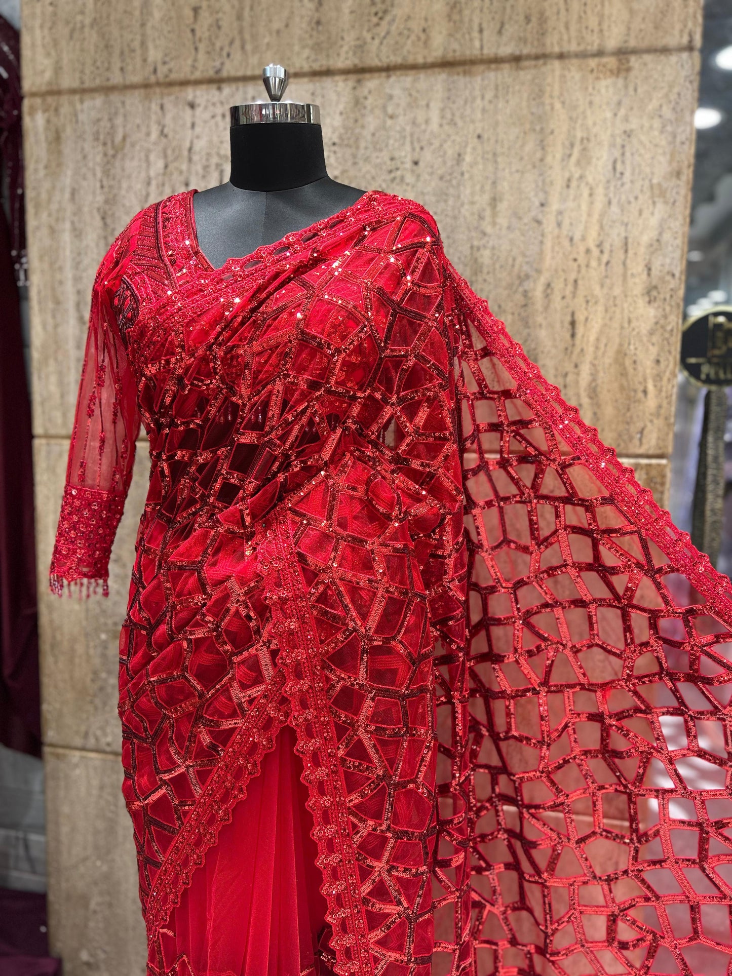 Red Velvet saree bridal saree Indian dresses SaffronFashion