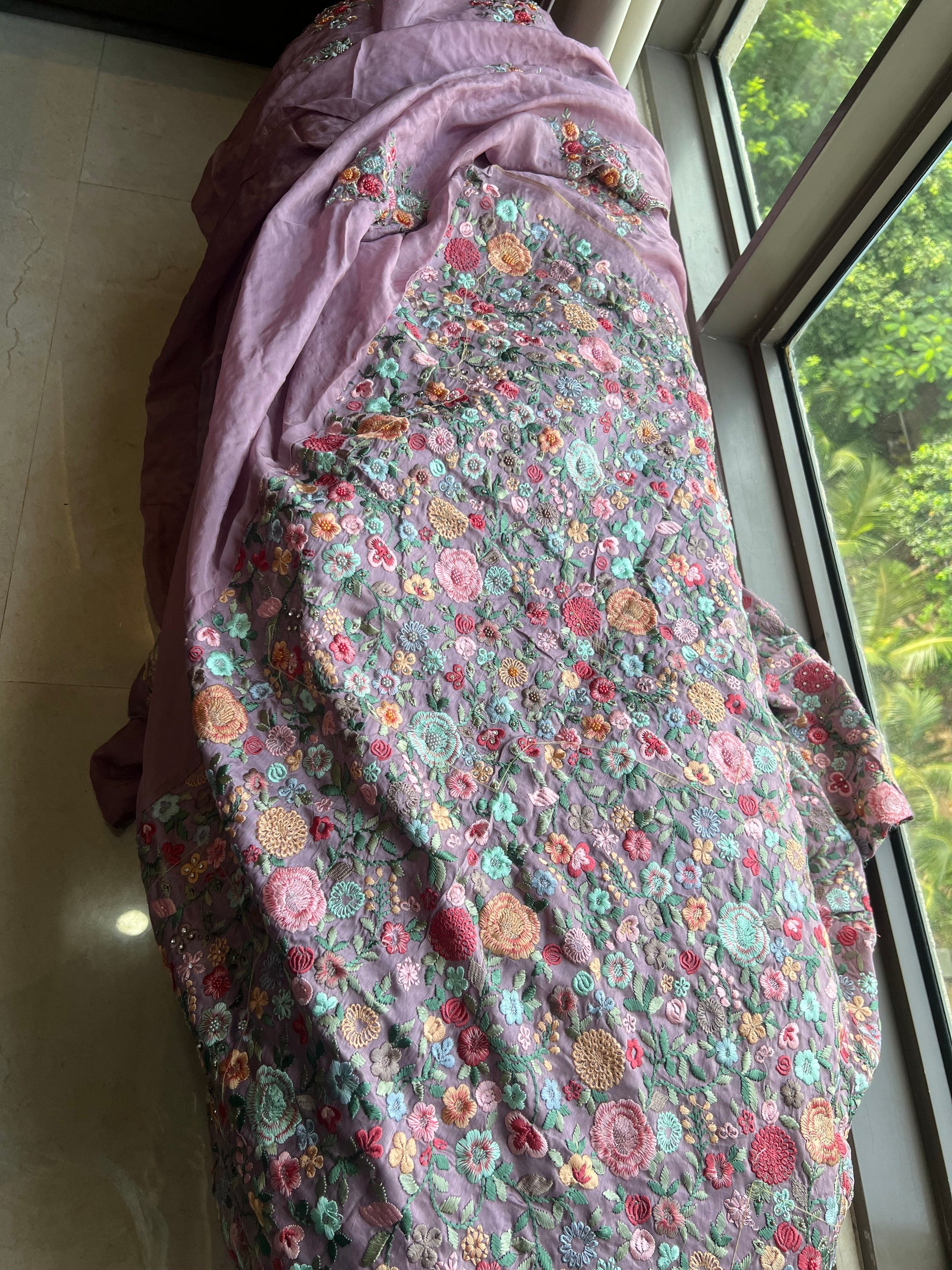 Lavender embroidery saree floral pearl saree reception sari SaffronFashion