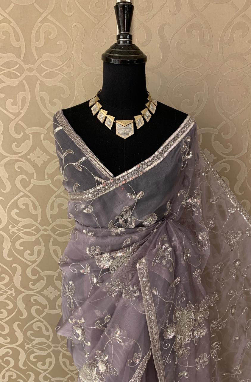 Inisha Partywear saree organza saree sequins saree - Saffronfashionindia