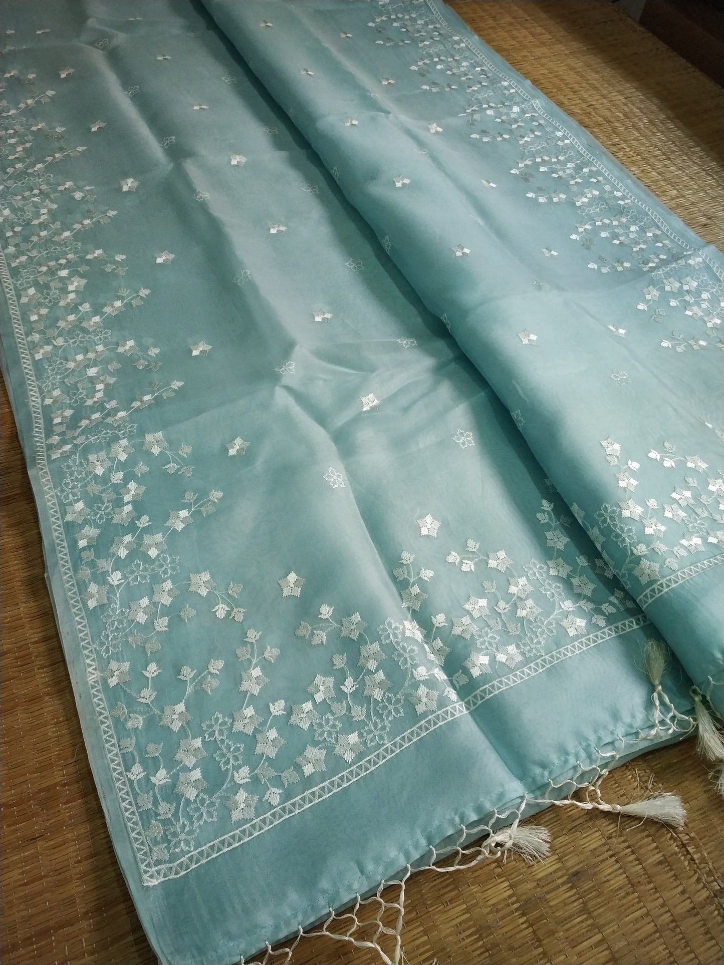 Star Inspired Organza Silk Saree Embroidery Indian saree - Saffronfashionindia