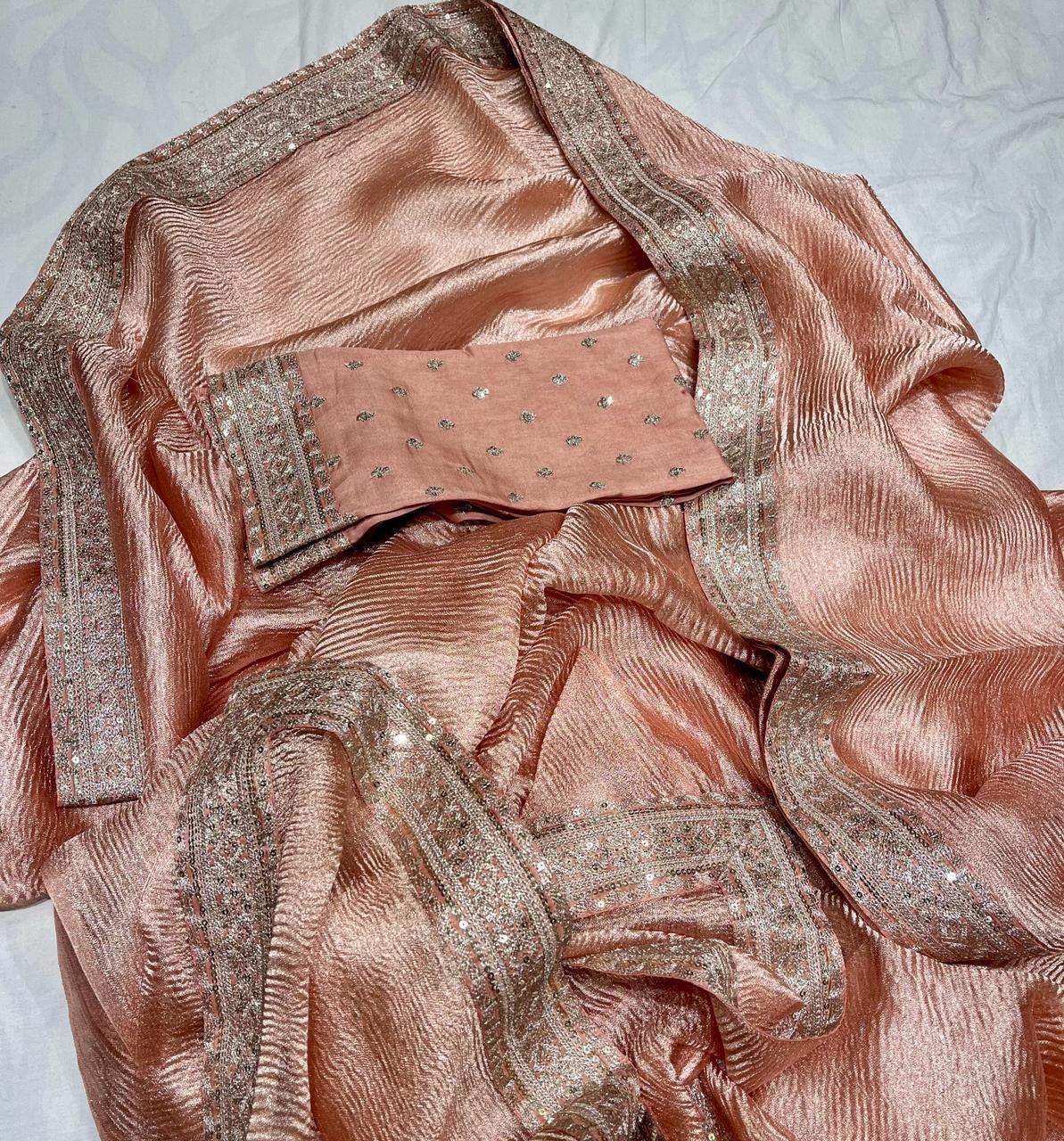 Kinzal Tissue Saree Crushed saree Partywear sari - Saffronfashionindia