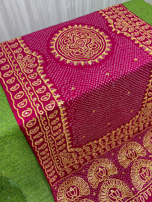 Rai Bandhani saree Gajji silk saree Indian traditional sari blouse SaffronFashion