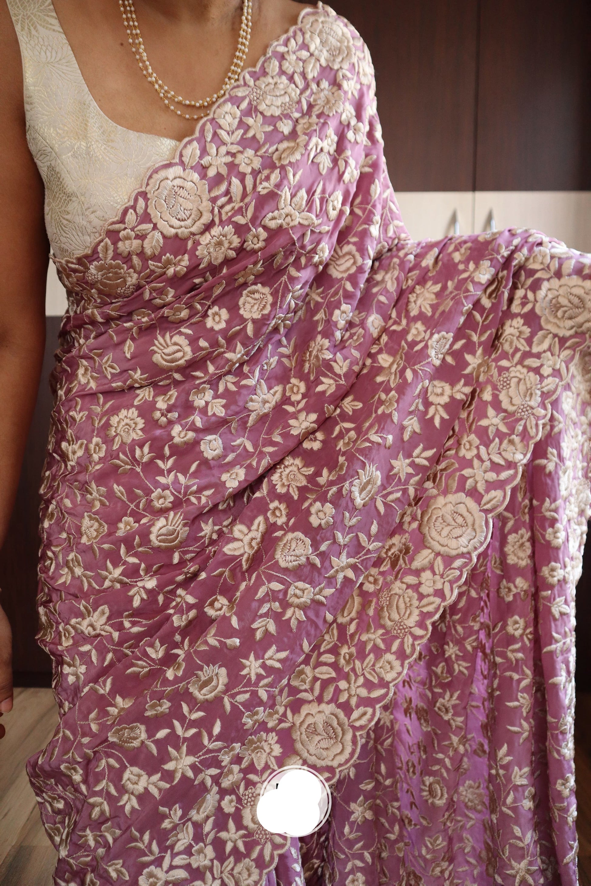 Luvisha Parsi inspired saree crepe beautiful sarees - Saffronfashionindia