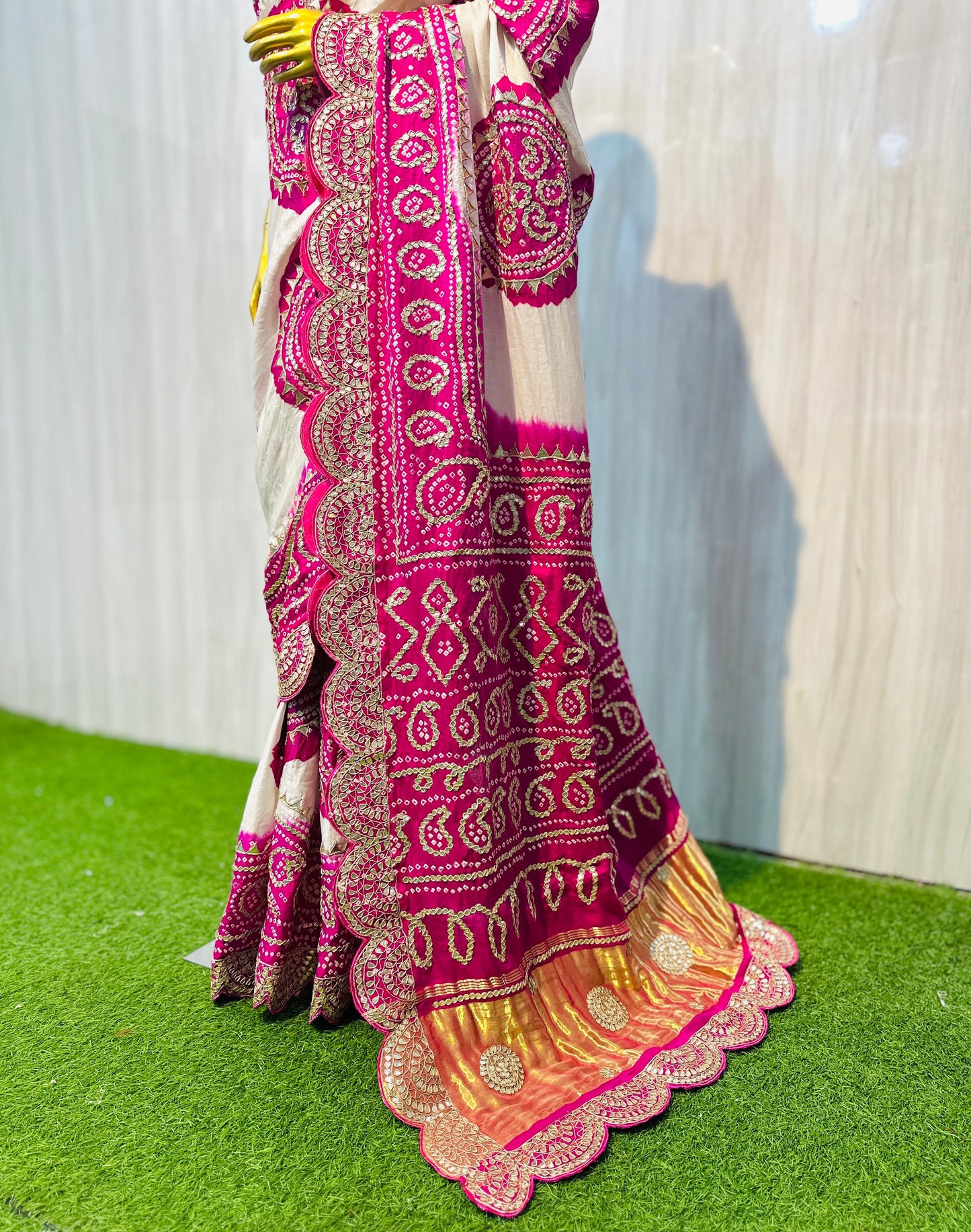 White gajji silk saree gottapatti saree Indian wedding sari blouse - Saffronfashionindia
