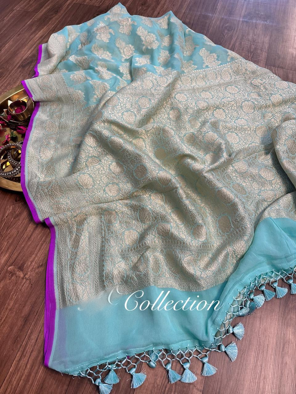 Itani khaddi Georgette saree handwoven sarees blouse SaffronFashion