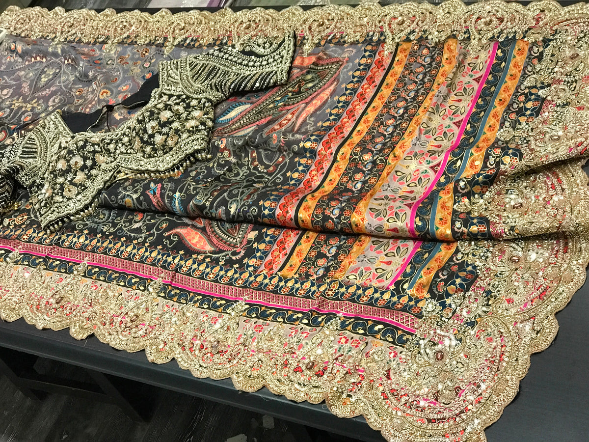 Designer pure saree embroidery sari blouse wedding sarees Saffronfashionindia