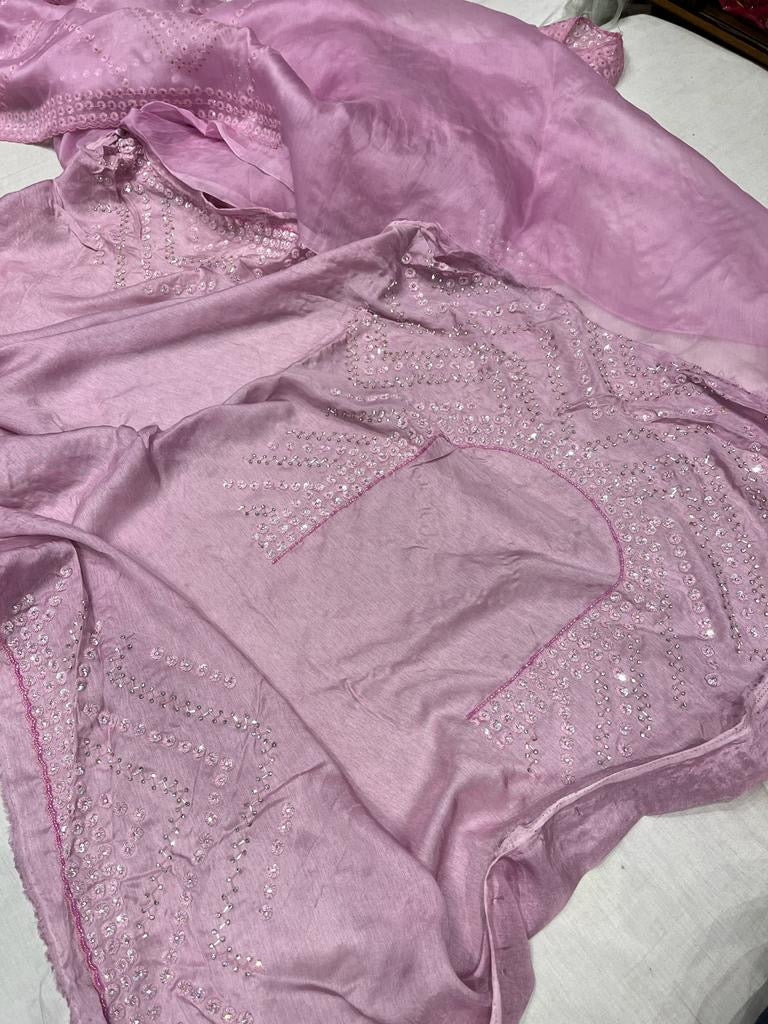 Women organza saree sequins saree lovely sari - Saffronfashionindia