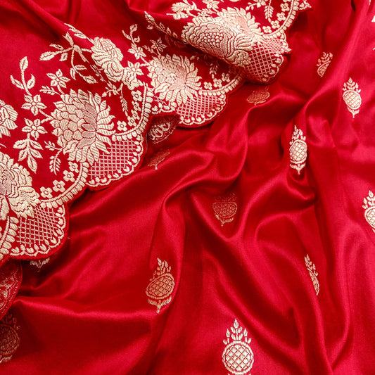 Bridal inspired red Katan saree - Saffronfashionindia
