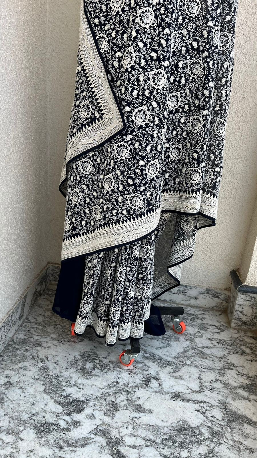 Black White Gorgette saree Indian sarees - Saffronfashionindia