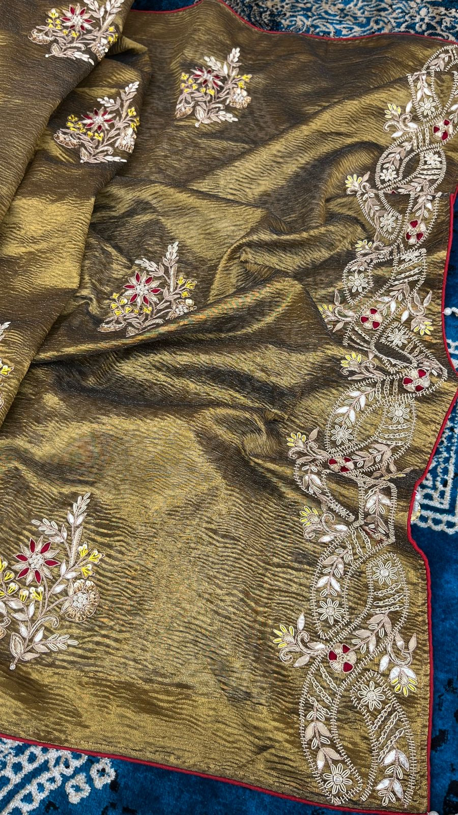 Handwoven Zari Saree Crush Tissue saree Indian sari - Saffronfashionindia