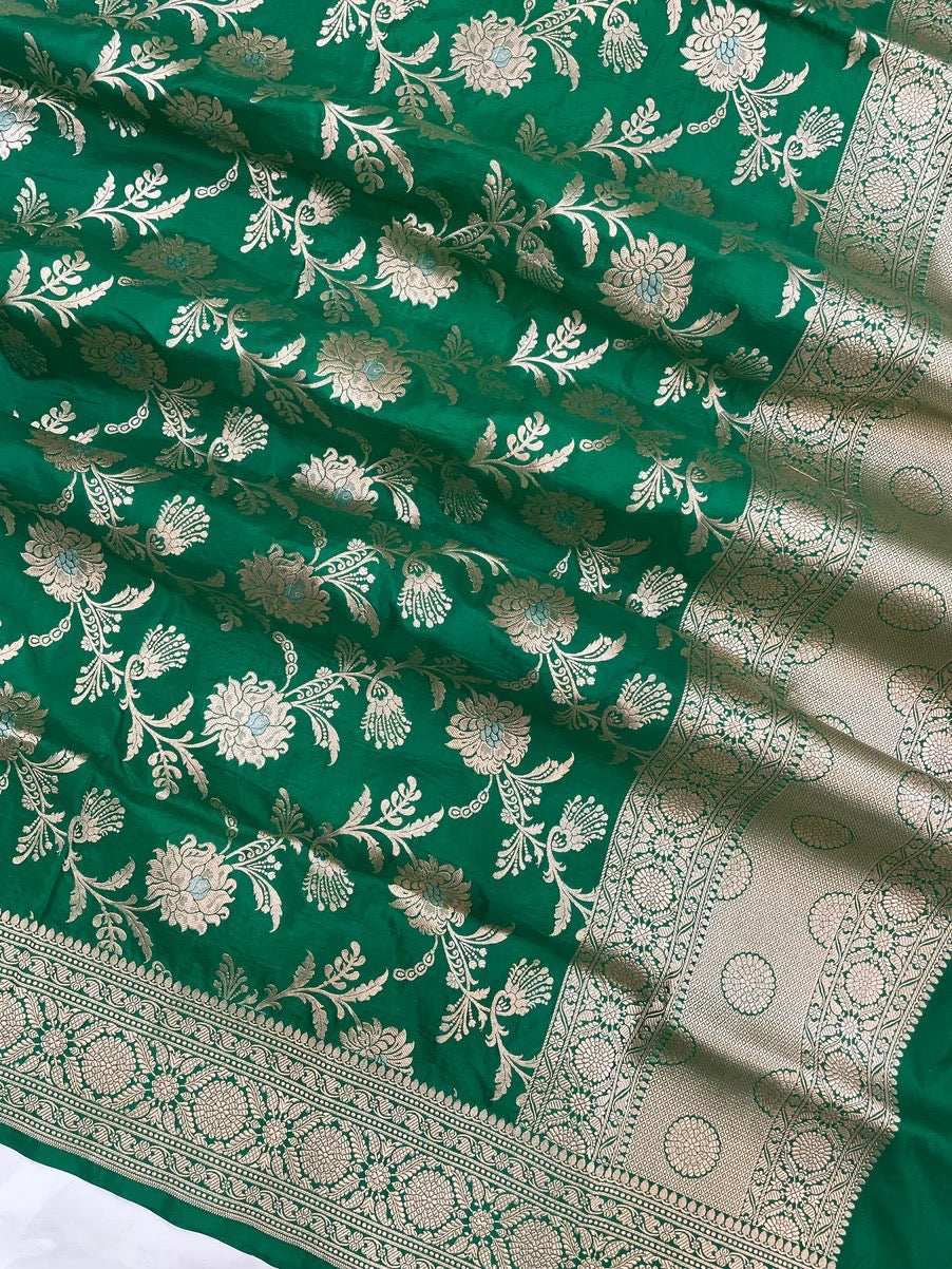 Green Katan Silk Dupatta Handloom Dupatta - Saffronfashionindia