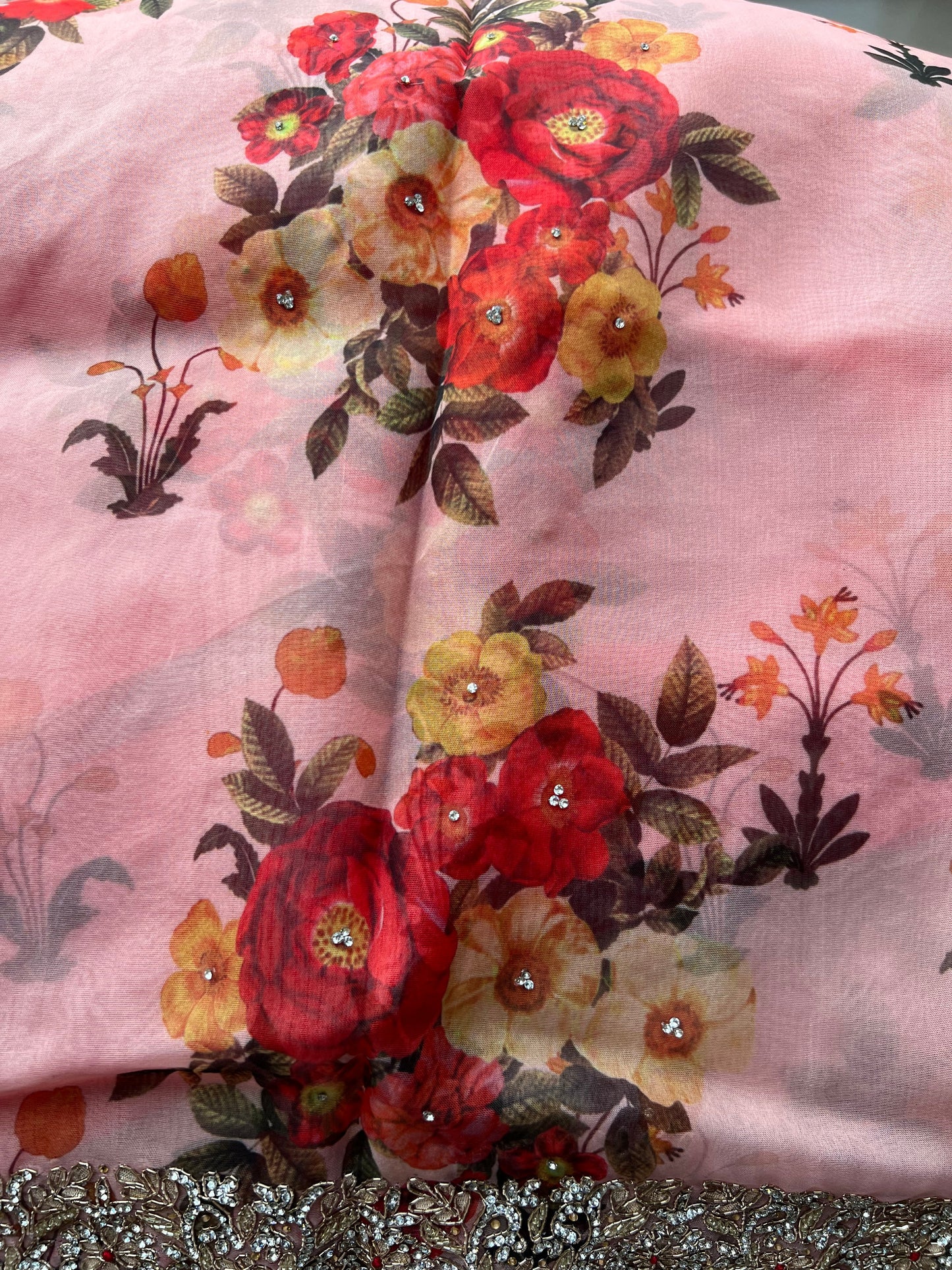 Pink gotta Patti saree floral saree digital printed saree SaffronFashion