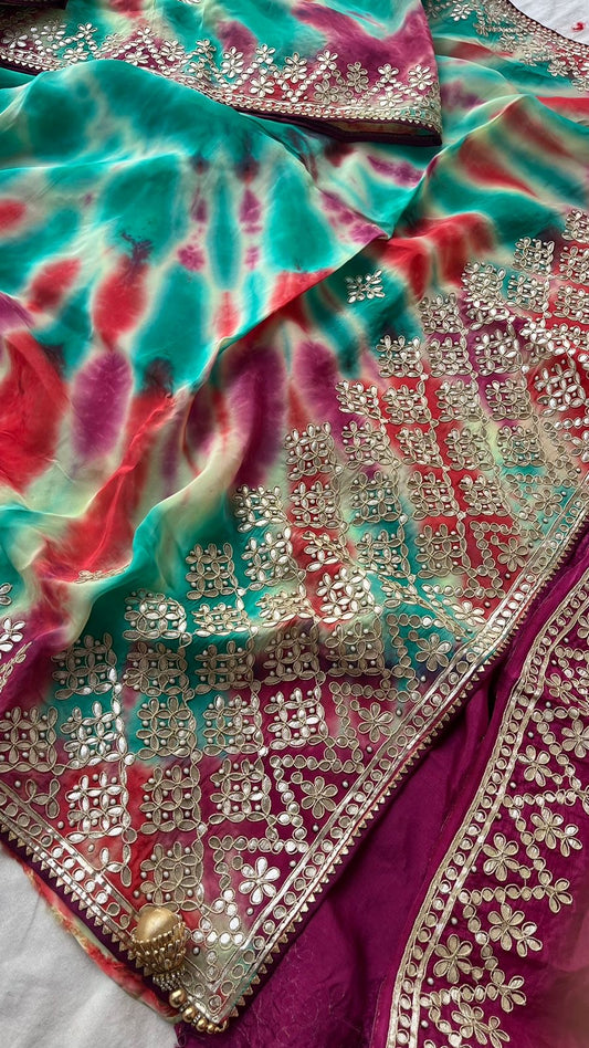 Organza Dilk Shibori Inspired Saree Indian Sari - Saffronfashionindia