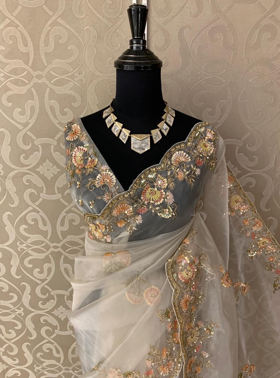 Inayat organza saree Partywear sarees beautiful sari - Saffronfashionindia