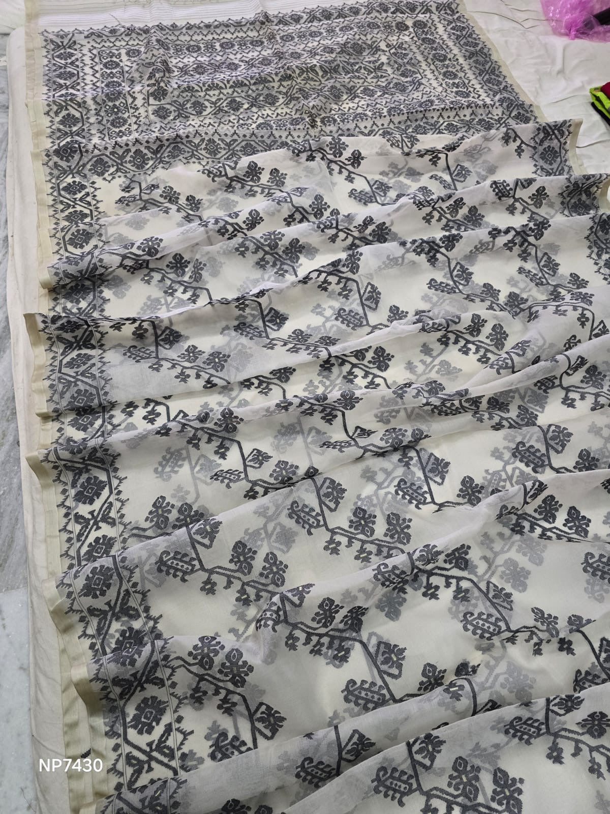 Romika Jamdani saree Tantuj muslin saree blouse SaffronFashion
