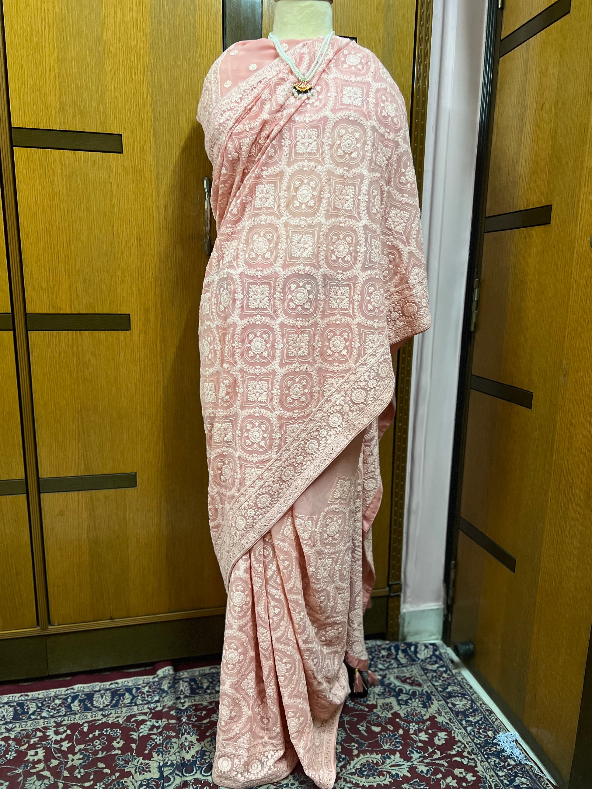 Peach Elegant Chikankari Saree Gorgeous Sarees - Saffronfashionindia