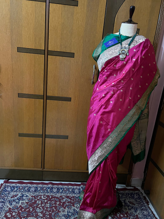 Pink silk Kanchipuram saree traditional sari - Saffronfashionindia