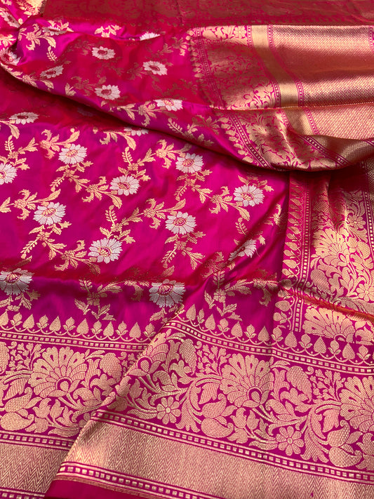 Pink floral saree katan silk sarees Indian sari blouse Kadwa weave saree Saffronfashionindia