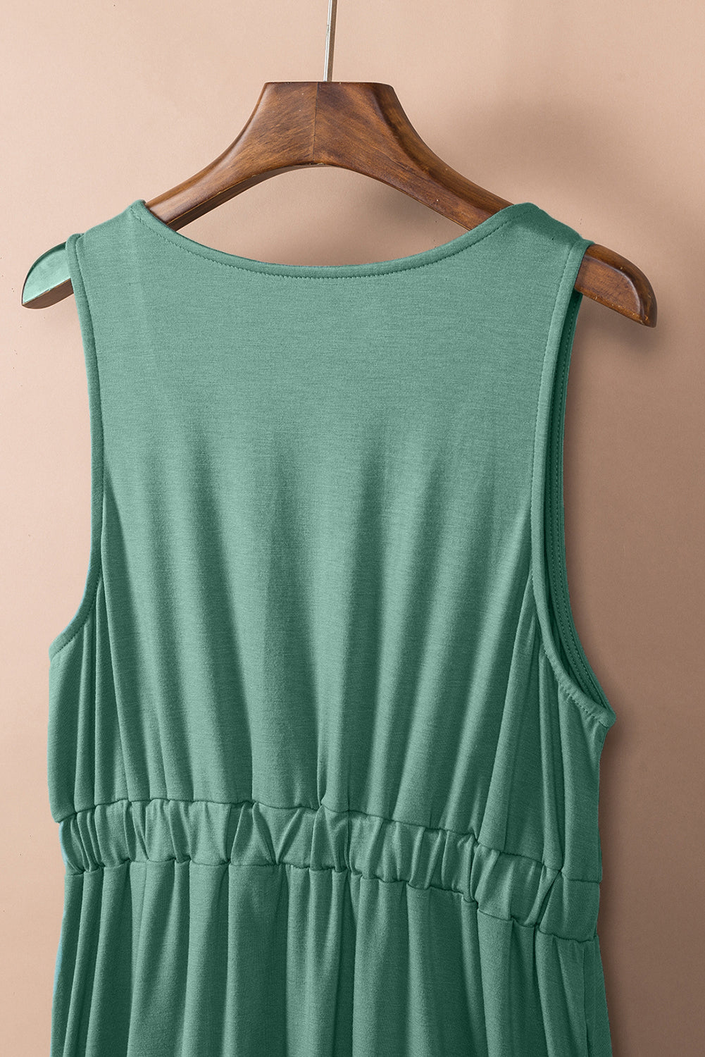 Button Front Shirred Waist Casual Tank Summer Black Dress - Saffronfashionindia