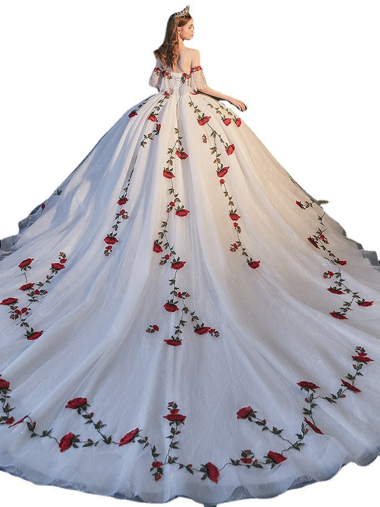 Temperament Bride Bra Trailing Mori Style Wedding Dress - Saffronfashionindia