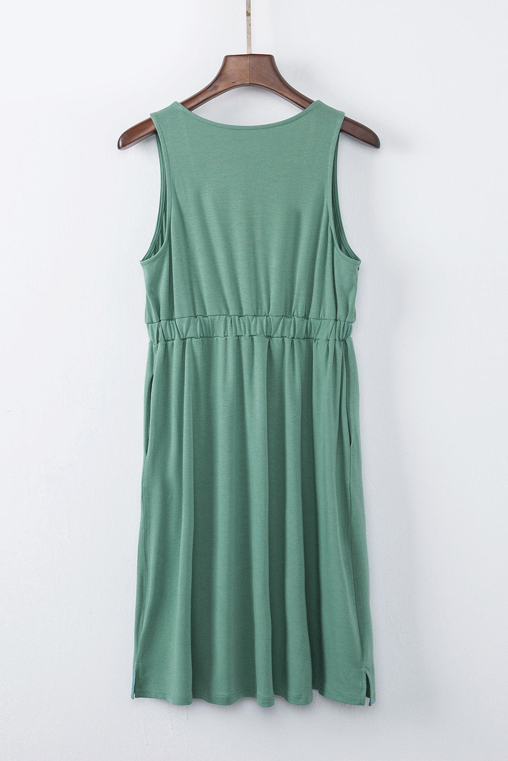 Button Front Shirred Waist Casual Tank Summer Black Dress - Saffronfashionindia
