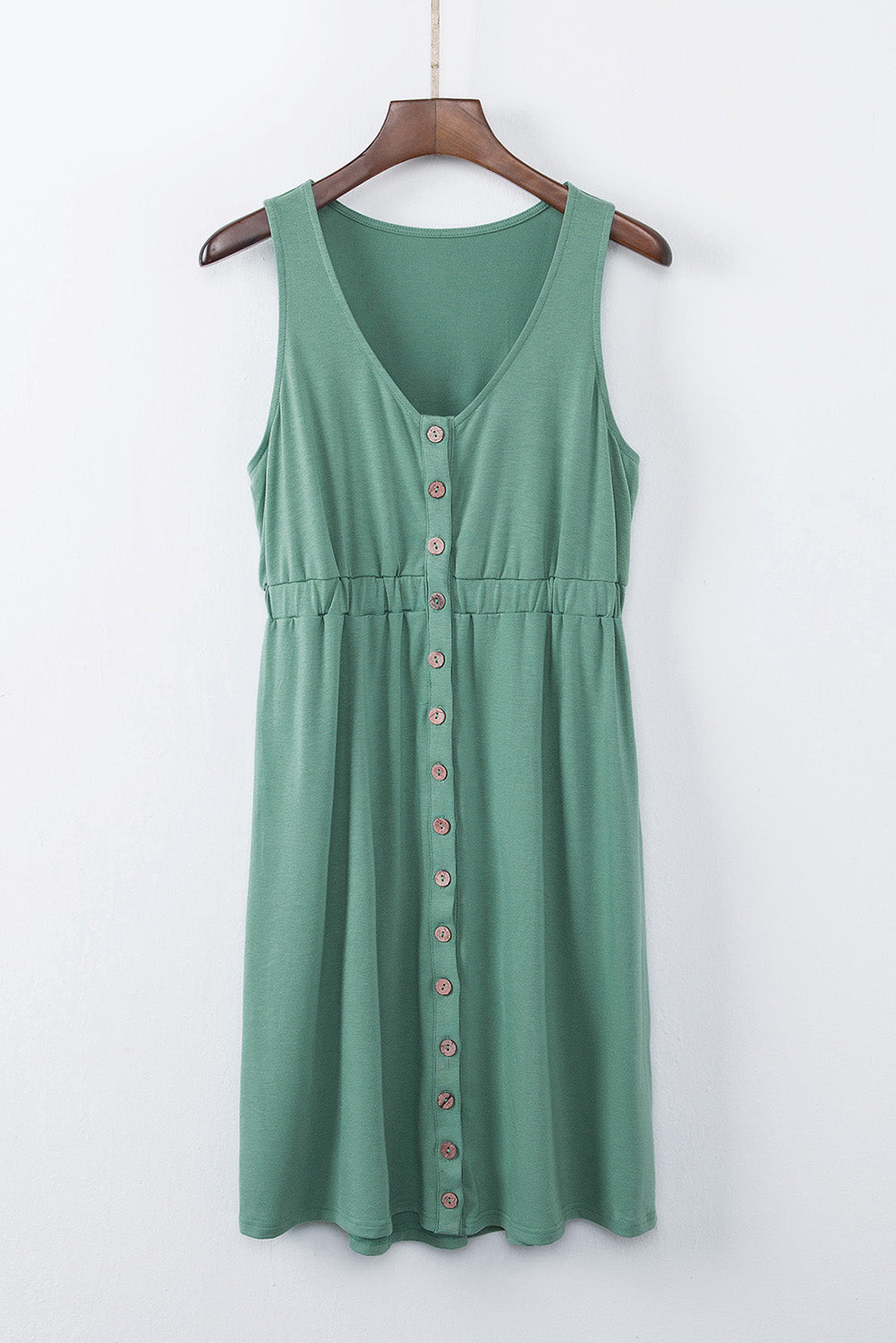 Button Front Shirred Waist Casual Tank Summer Black Dress - Saffronfashionindia