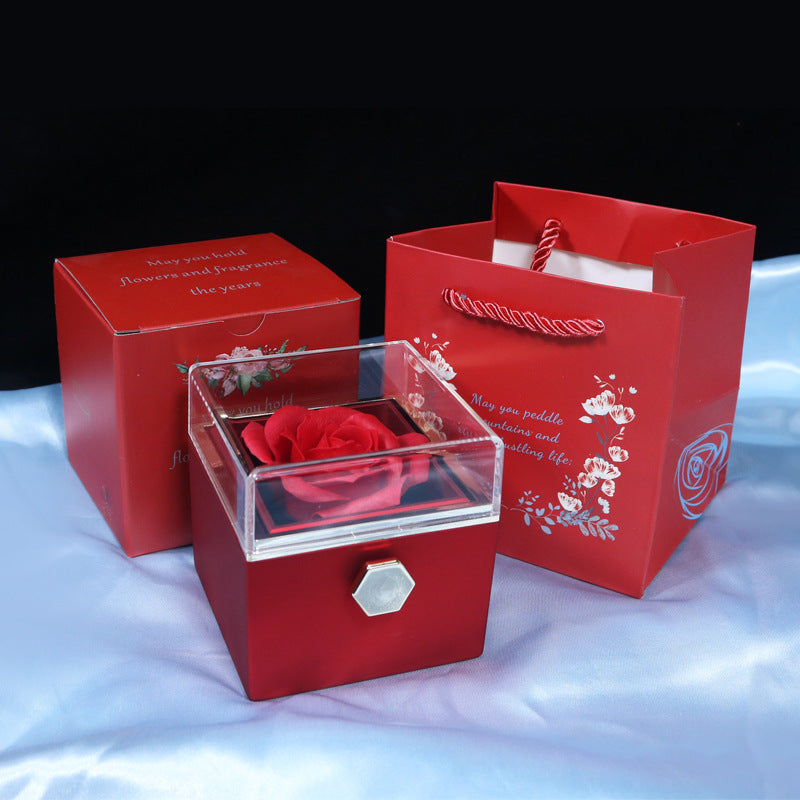 Rotating Soap Flower Rose Gift Box Creative Rotating Rose Jewelry Packaging Box Valentine's Day Gift For Women - Saffronfashionindia